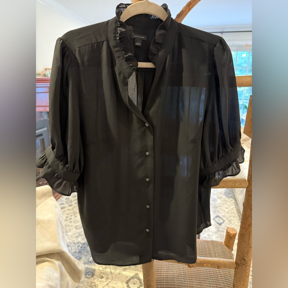 Ann Taylor Black Sheer Blouse